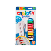 Carioca Tempera Tubes 10 ml - Set of 12 colors, a palette and a brush