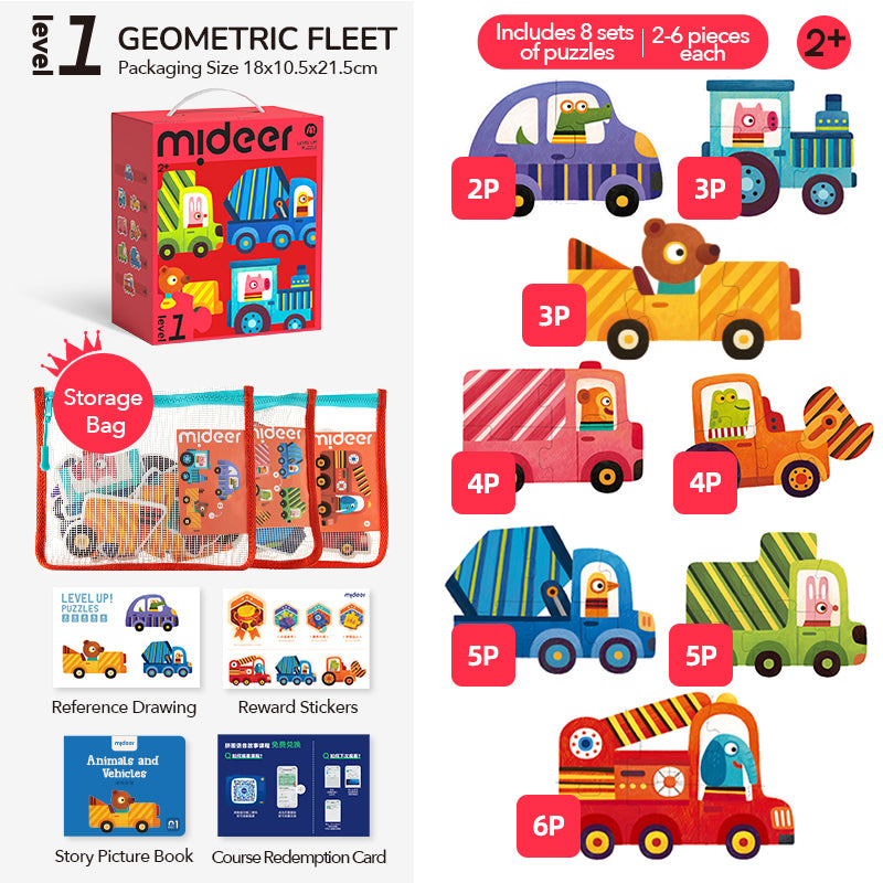 MIDEER Level Up! Puzzle (8 in 1) - Level 1 - Animal Transportation