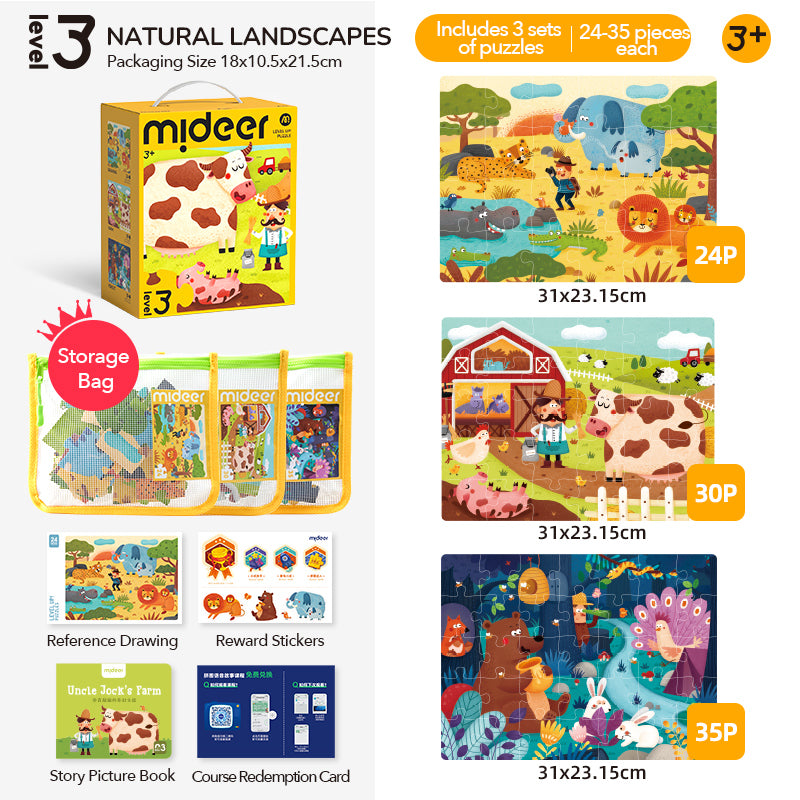 MIDEER Level Up! Puzzle (3 in 1) - Level 3 - Natural Scenery