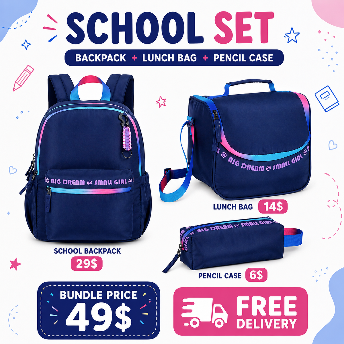 SMART School Set - Big Dream Small Girl- Navy