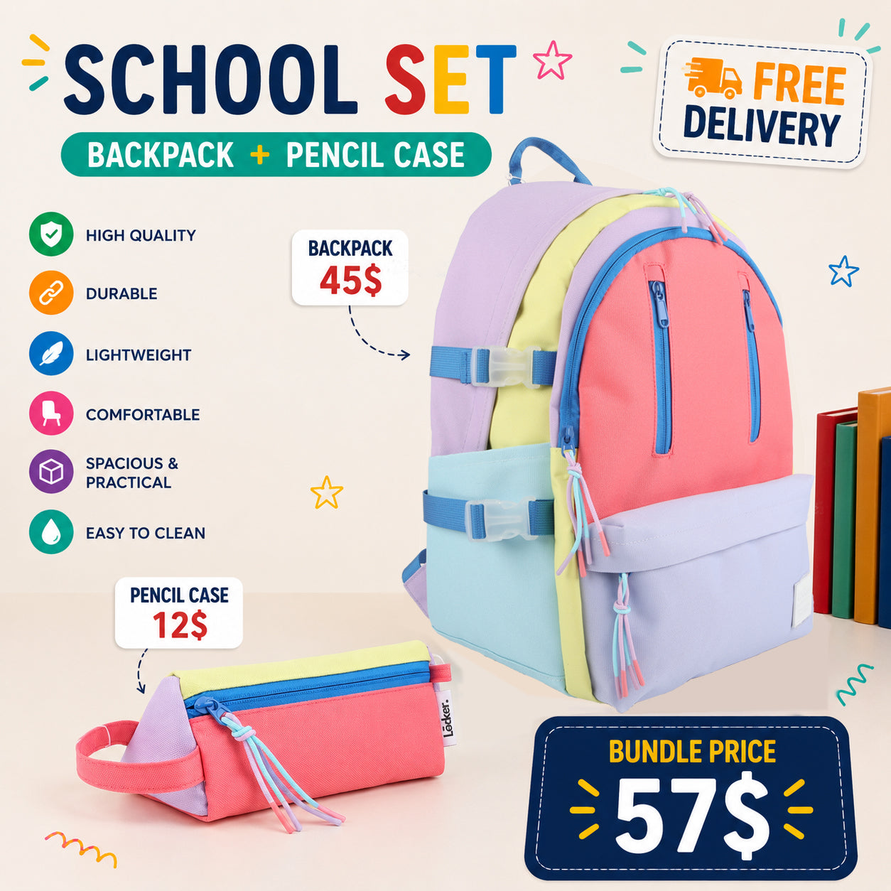 LOCKER School Set - Pink & Lavender
