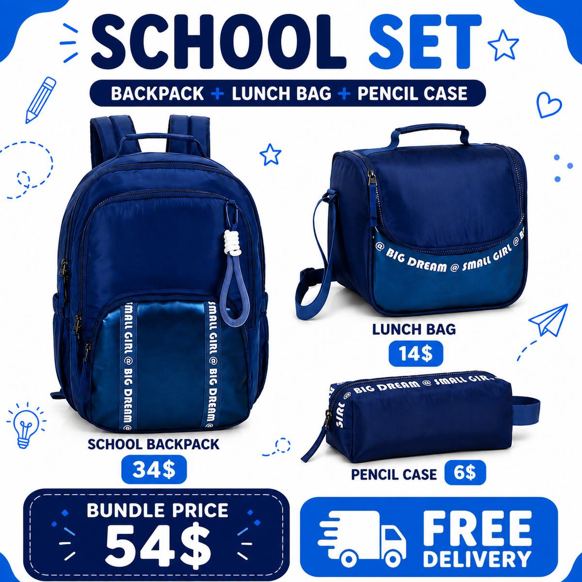 SMART School Set - Big Dream Small Girl- Metallic Blue