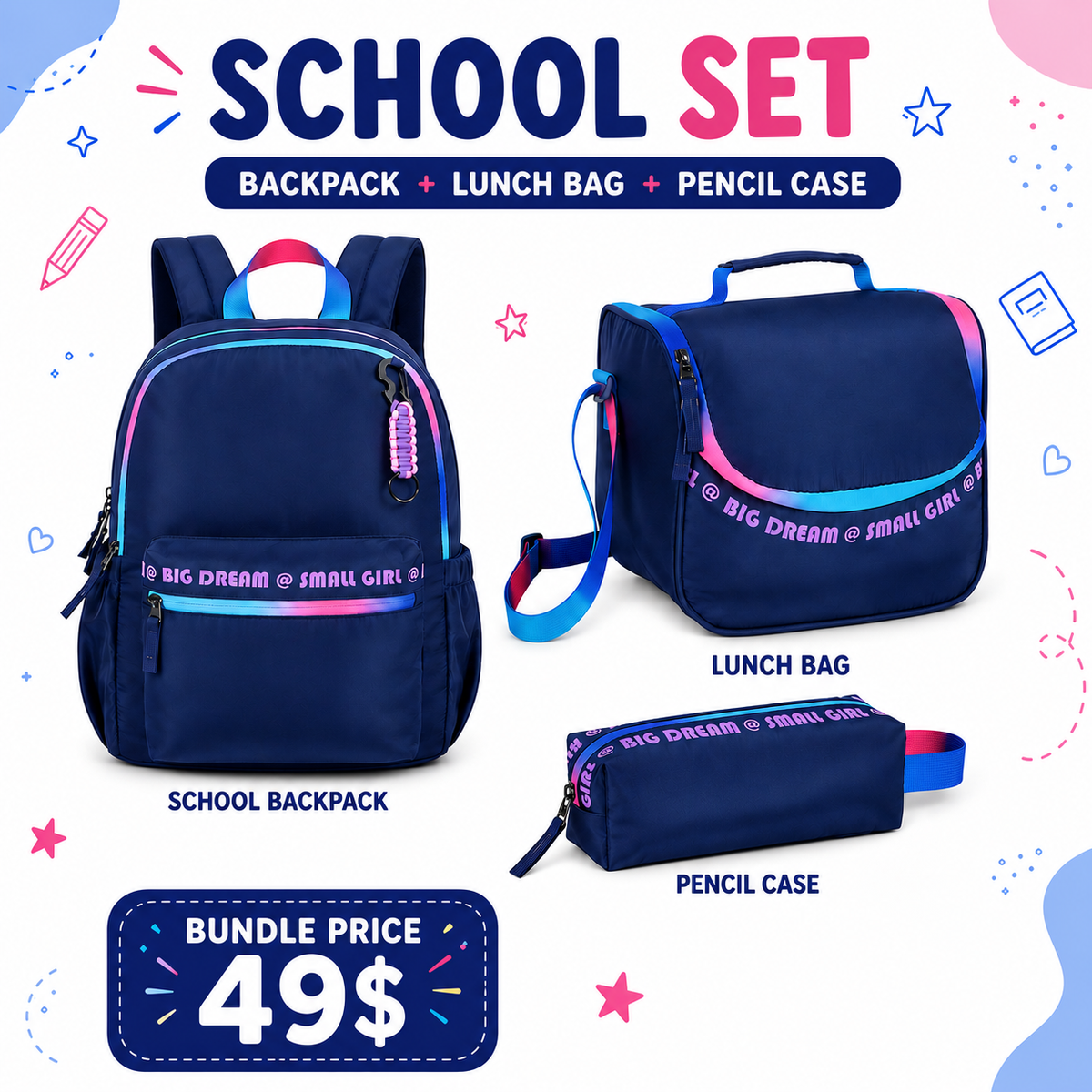 SMART School Set - Big Dream Small Girl- Navy