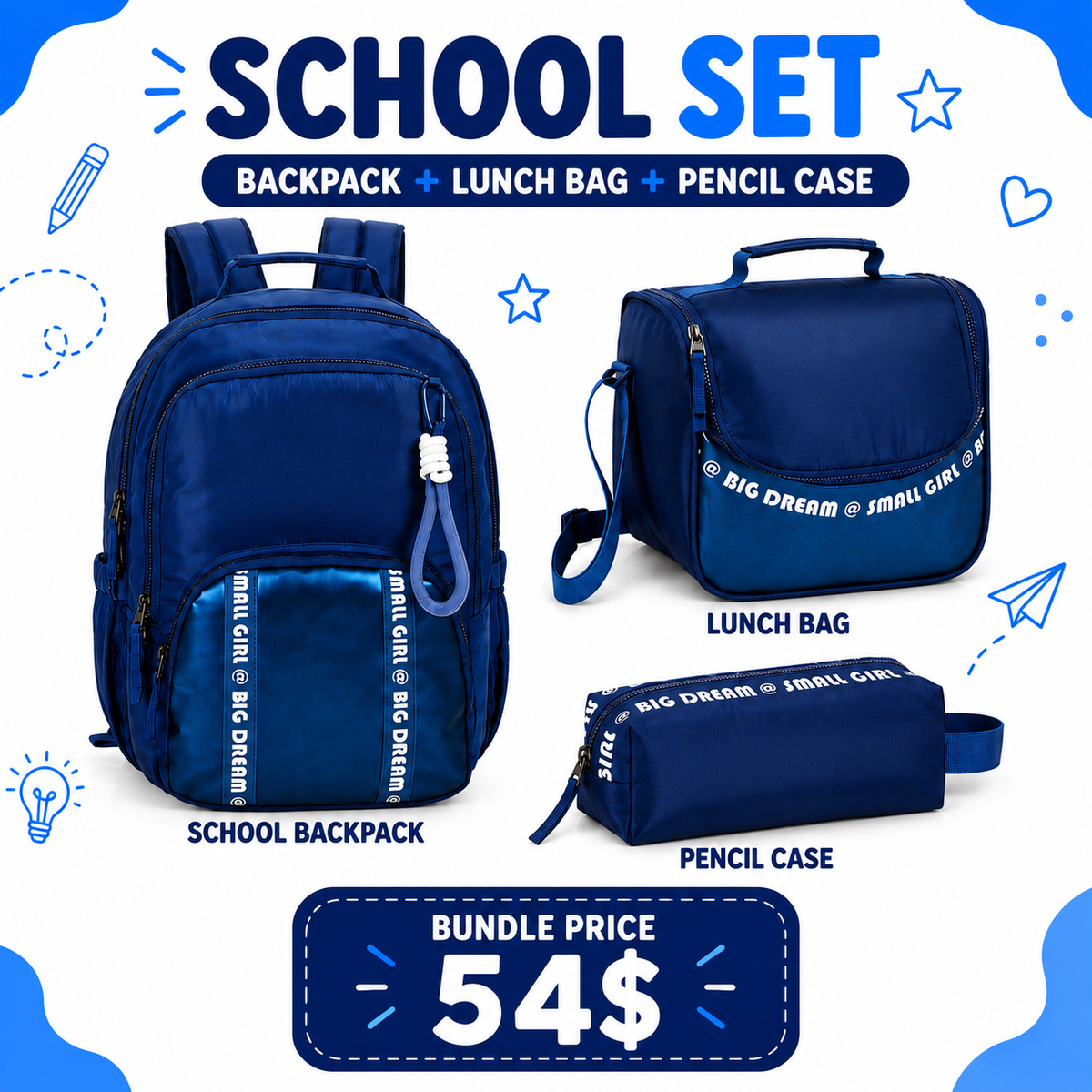 SMART School Set - Big Dream Small Girl- Metallic Blue