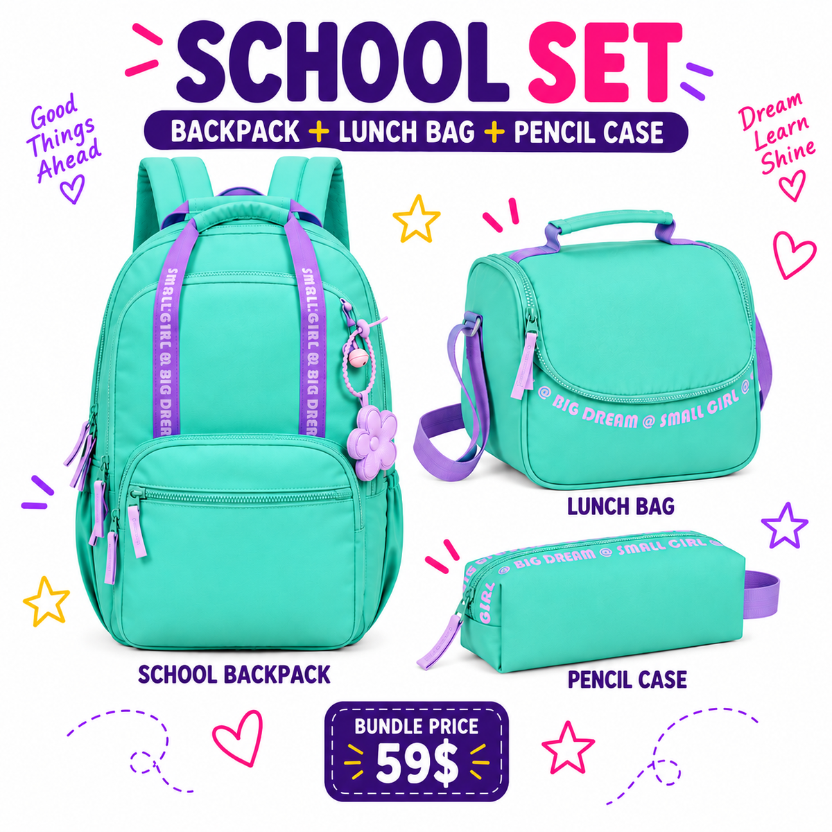 SMART School Set - Big Dream Small Girl- Green with Purple
