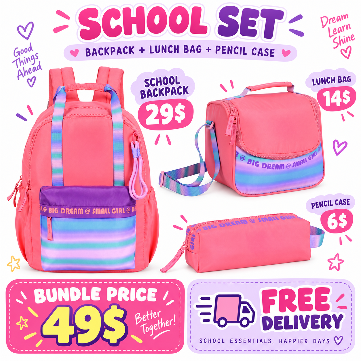 SMART School Set - Big Dream Small Girl- Pink