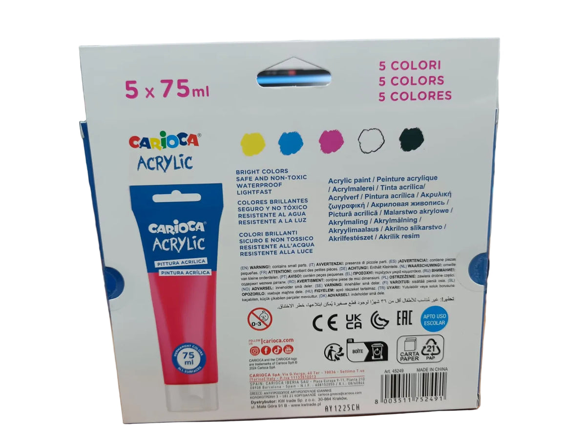 Carioca Acrylic Paint box, 5 colors, 75ml tubes
