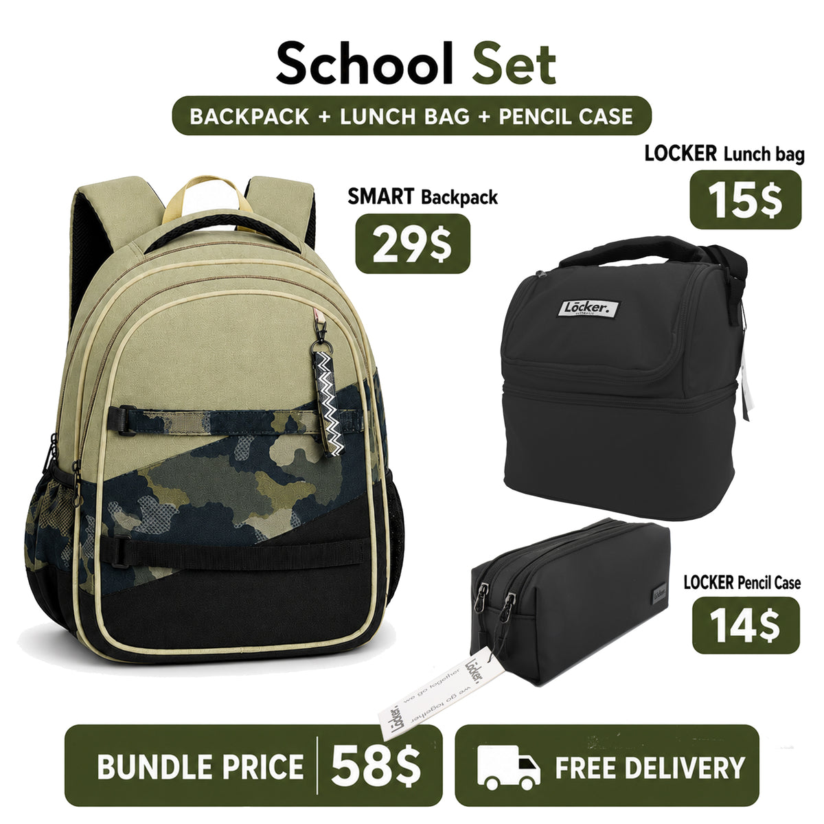 Black and Army School Set