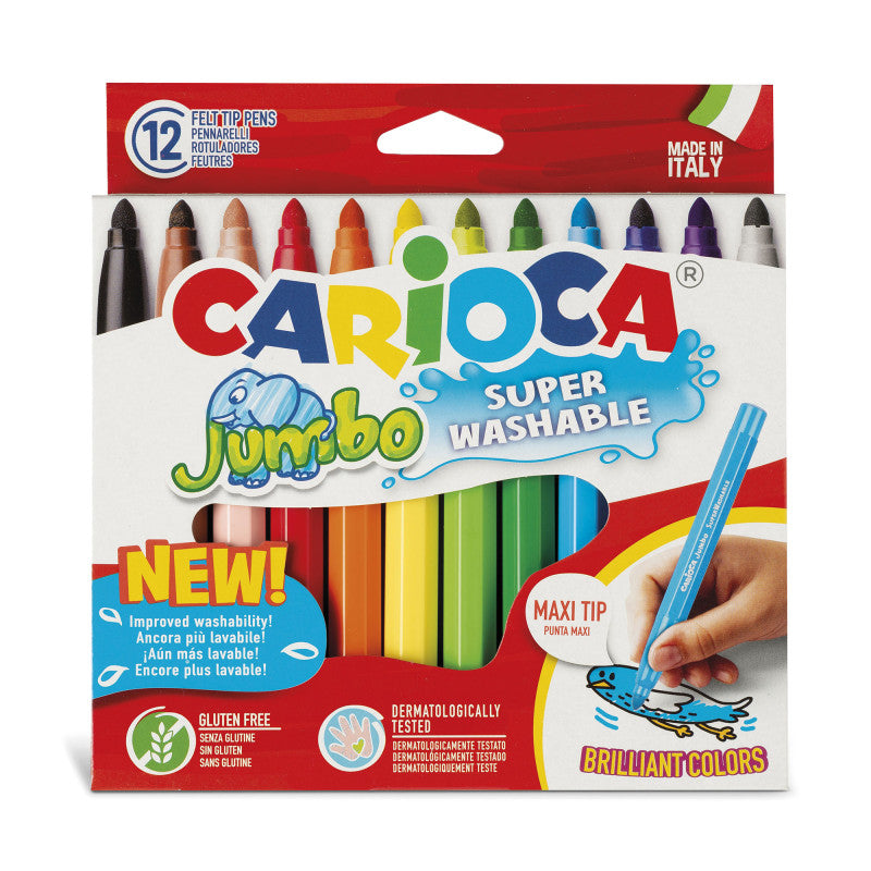 Carioca Jumbo Superwashable Maxi Tip Pens - Set of 12