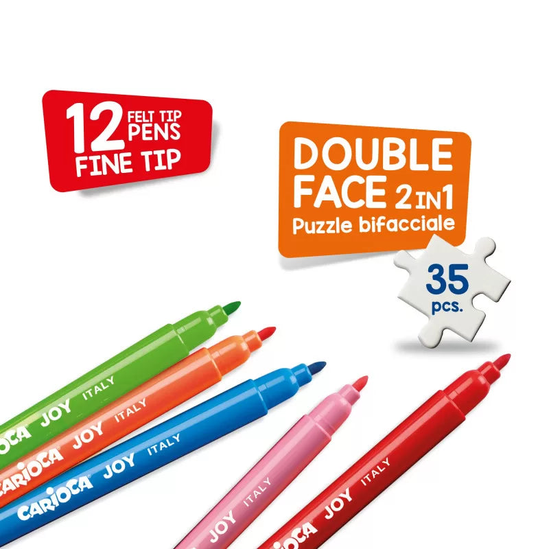 Carioca Coloring Puzzle + 12 Felt Tips Adventures